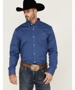 Rank 45 Men's High Roller Geo Print Long Sleeve Button-Down Western Shirt  Blue