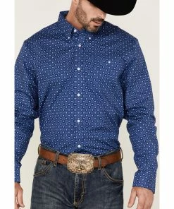 Rank 45 Men's High Roller Geo Print Long Sleeve Button-Down Western Shirt  Blue -Rank 45 shop 2000364970 400 P3