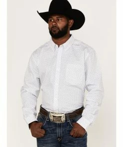 Rank 45 Men's Mash Up Floral Geo Print Long Sleeve Button-Down Western Shirt  White