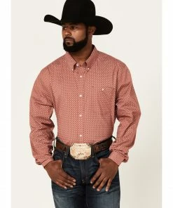 Rank 45 Men's Mash Up Floral Geo Print Long Sleeve Button-Down Western Shirt - Big & Tall  Medium Red