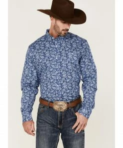 Rank 45 Men's Dally Paisley Print Long Sleeve Button-Down Western Shirt  Blue