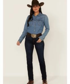 Rank 45 Women's Dark Wash Mid Straight Riding Jeans -Rank 45 shop 2000364980 416 P1 1