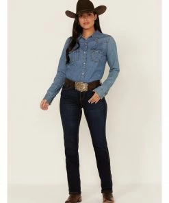 Rank 45 Women's Dark Wash Mid Straight Riding Jeans