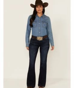 Rank 45 Women's Dark Wash Mid Riding Flare Jeans