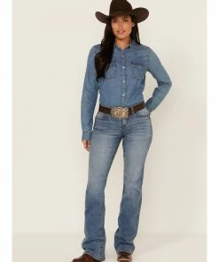 Rank 45 Women's Medium Wash Mid-Rise Stretch Bootcut Riding Jeans