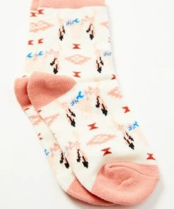 Rank 45 Girls' Southwestern Longhorn Print Crew Socks Multi