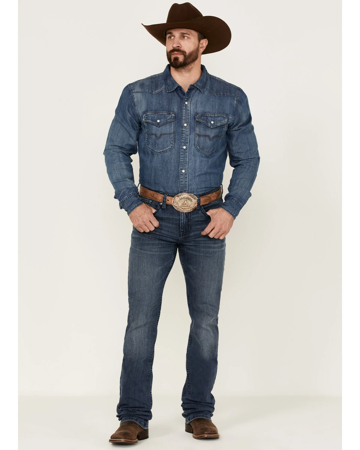 Rank 45 Men's Unbroken Medium Dark Wash Stretch Stackable Straight Jeans Dark Medium Wash 7 Rank 45 Men's Unbroken Medium Dark Wash Stretch Stackable Straight Jeans Dark Medium Wash - Image 5