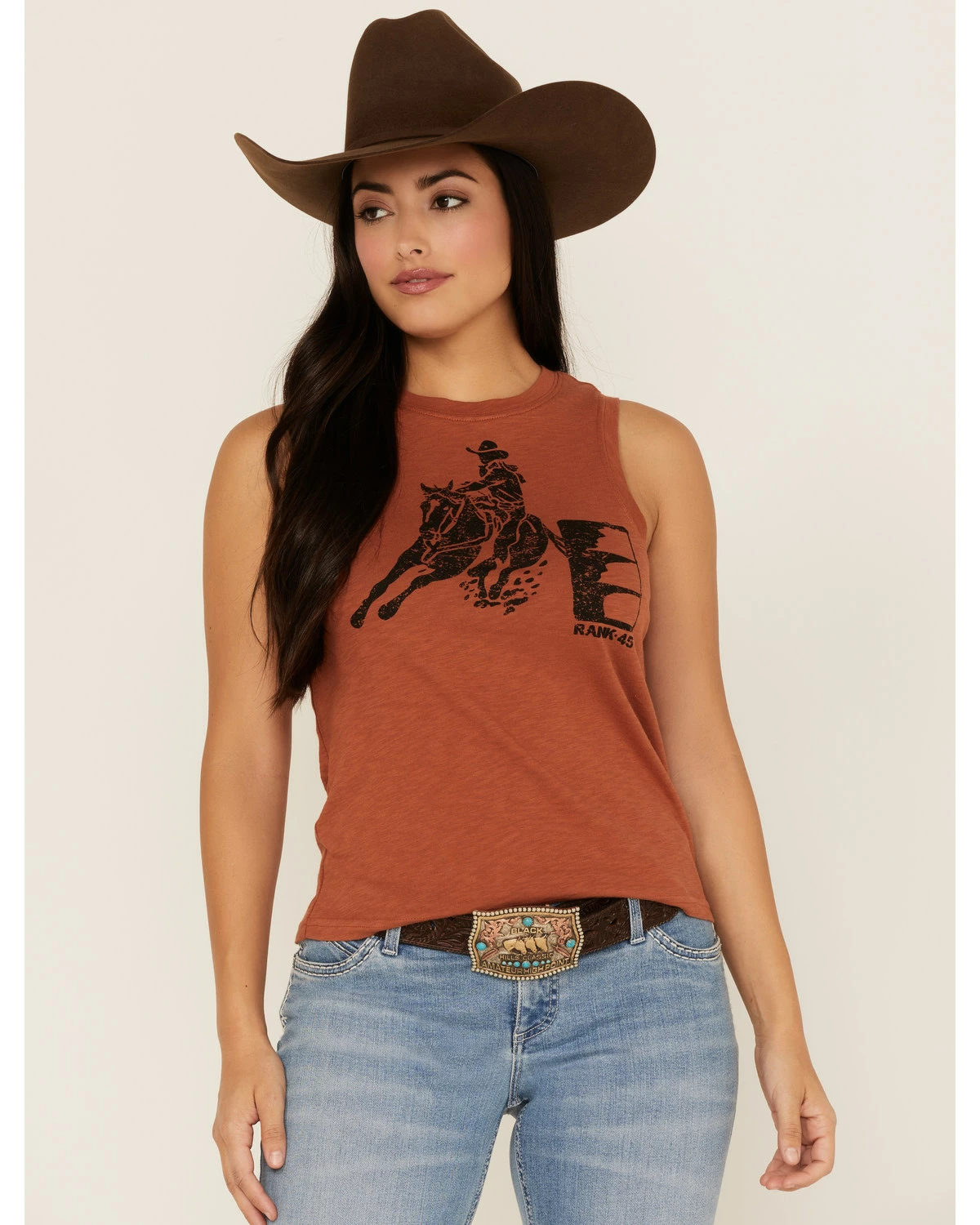 Rank 45 Women's Barrel Racer Graphic Tank Top Rust Copper 7 Rank 45 Women's Barrel Racer Graphic Tank Top Rust Copper - Image 5