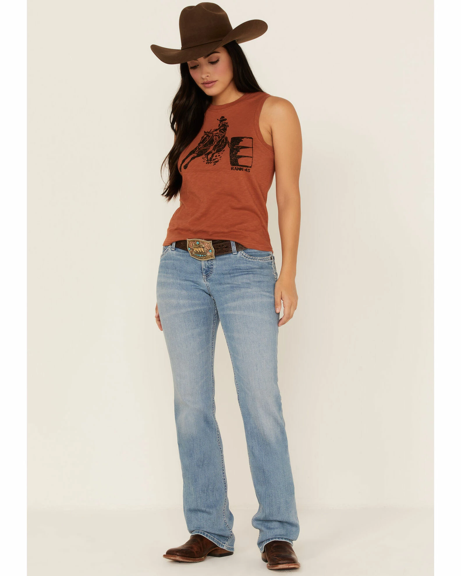 Rank 45 Women's Barrel Racer Graphic Tank Top Rust Copper 4 Rank 45 Women's Barrel Racer Graphic Tank Top Rust Copper - Image 2