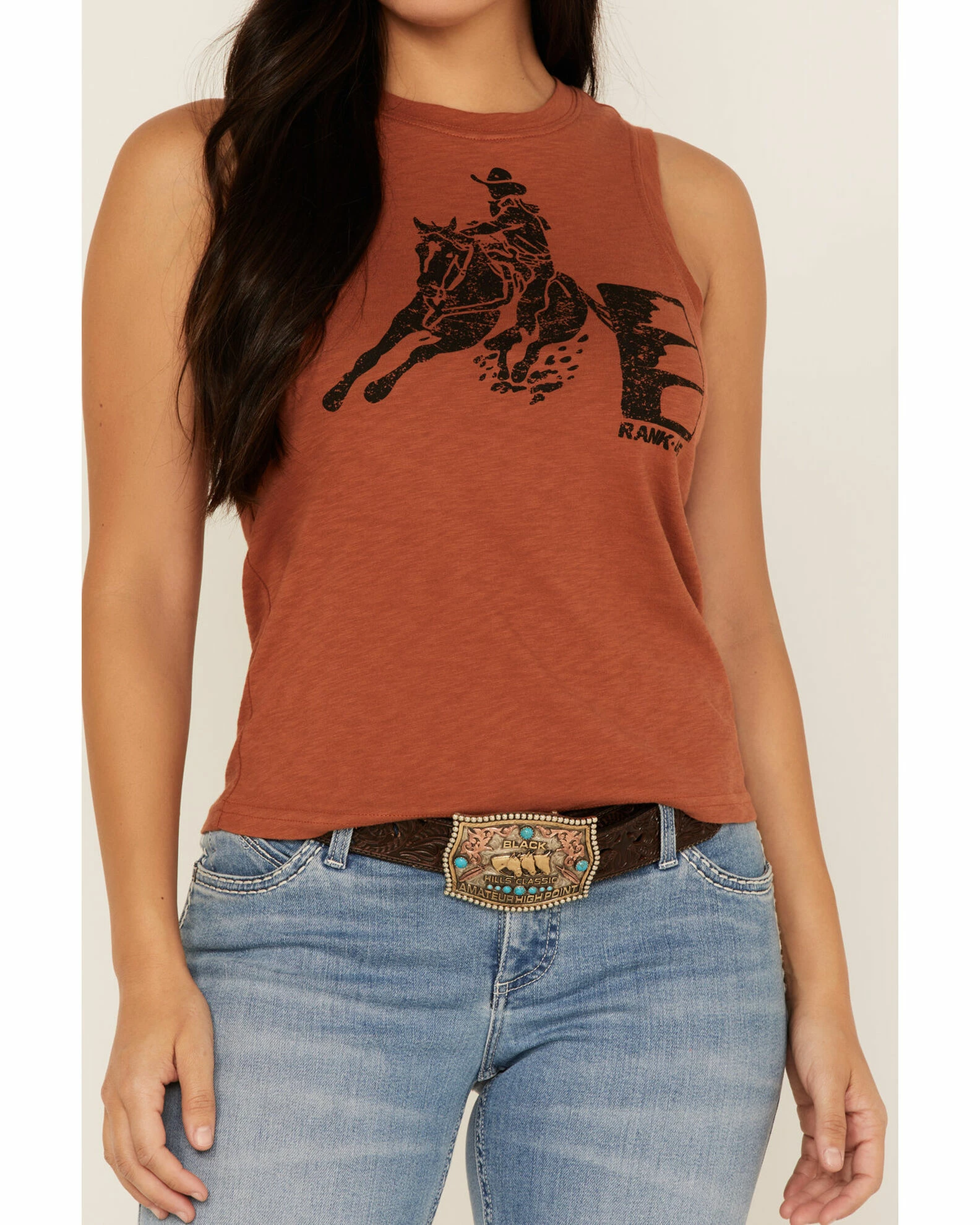 Rank 45 Women's Barrel Racer Graphic Tank Top Rust Copper 5 Rank 45 Women's Barrel Racer Graphic Tank Top Rust Copper - Image 3