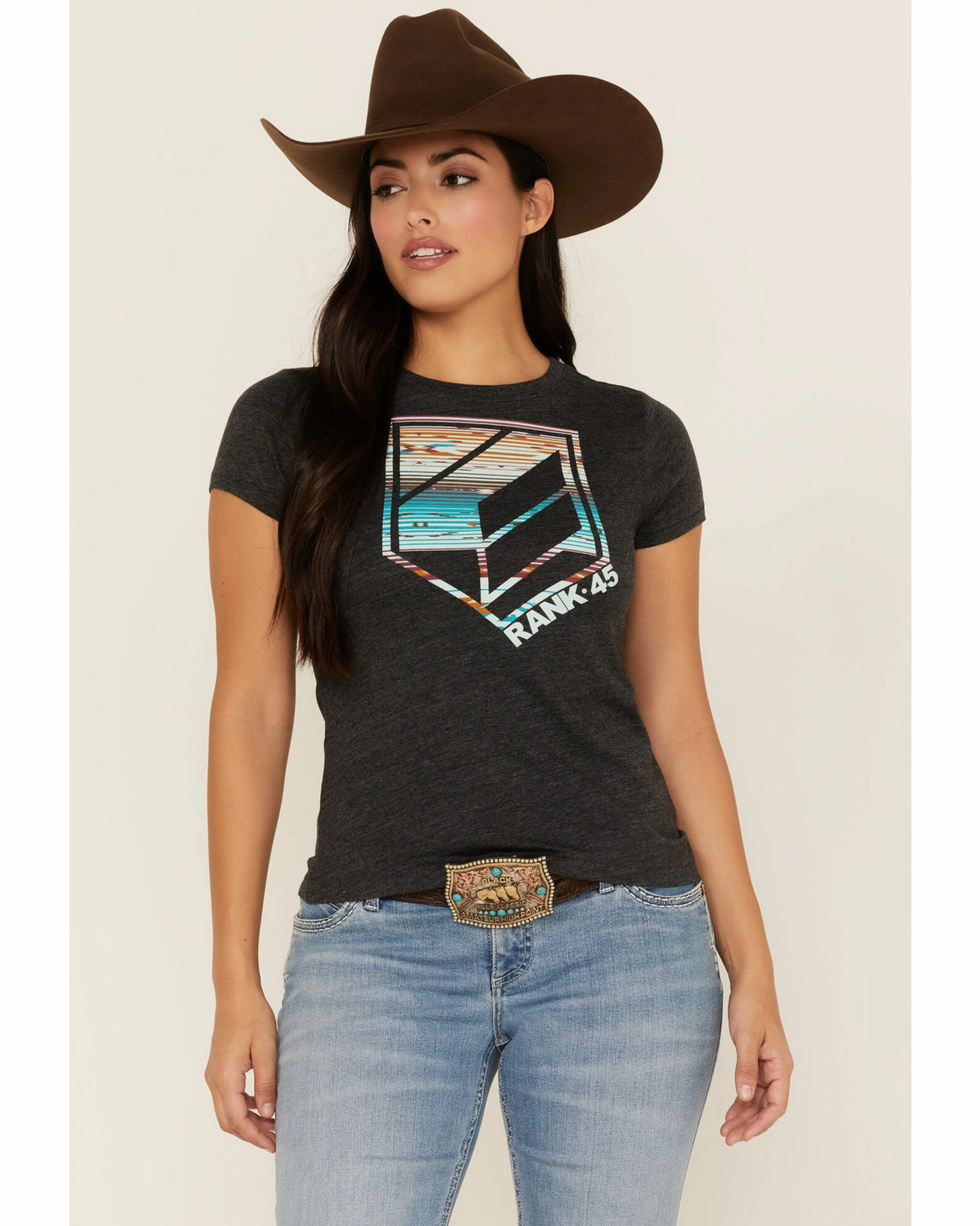 Rank 45 Women's Southwestern Serape Chute Logo Graphic Tee Black 3 Rank 45 Women's Southwestern Serape Chute Logo Graphic Tee Black