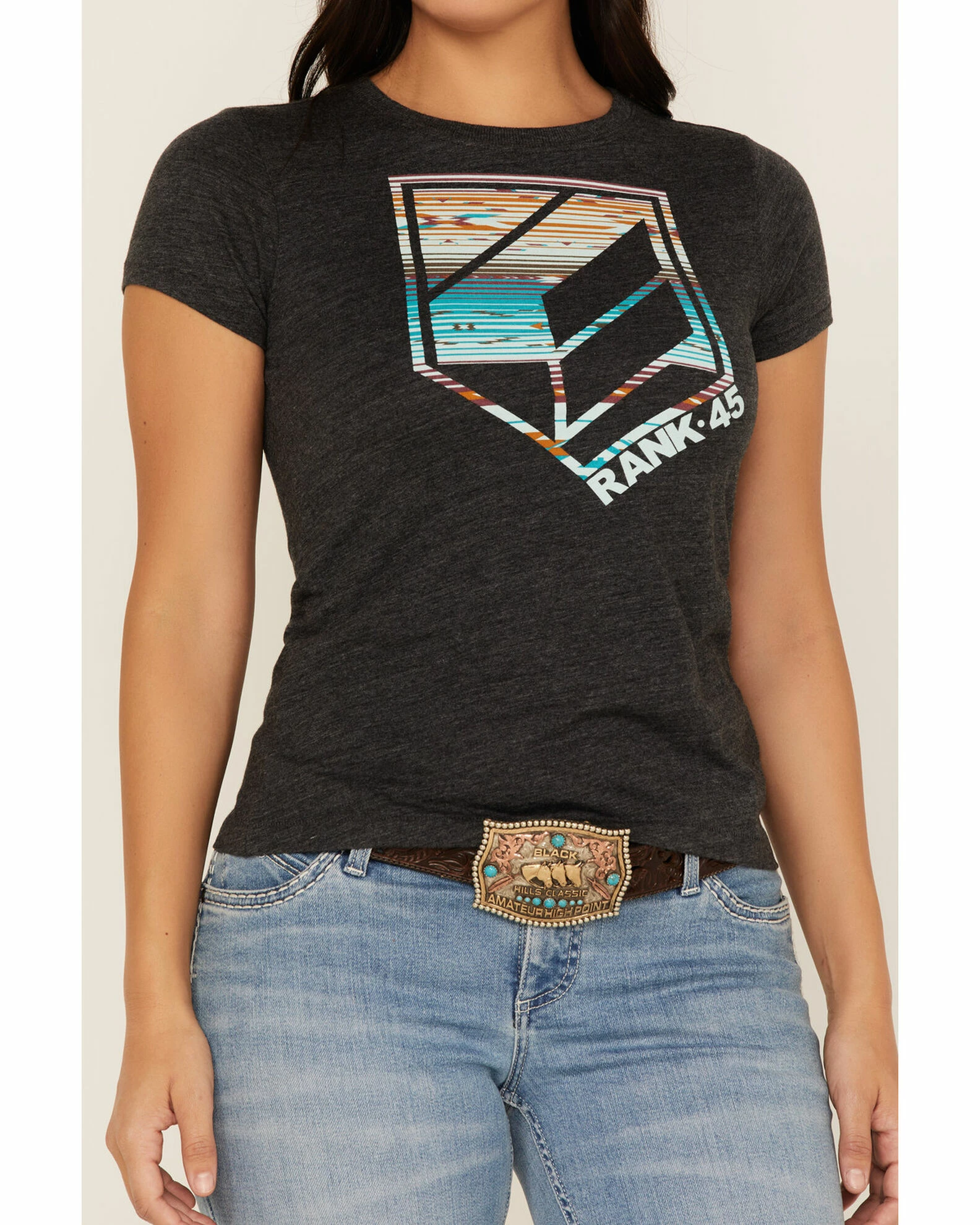 Rank 45 Women's Southwestern Serape Chute Logo Graphic Tee Black 5 Rank 45 Women's Southwestern Serape Chute Logo Graphic Tee Black - Image 3