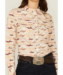 Rank 45 Women's Southwestern Desert Scene Print Long Sleeve Western Snap Shirt Ivory -Rank 45 shop 2000365655 103 P3