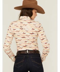 Rank 45 Women's Southwestern Desert Scene Print Long Sleeve Western Snap Shirt Ivory -Rank 45 shop 2000365655 103 P4