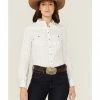 Rank 45 Women's Western Cactus Conversation Riding Long Sleeve Button Down Western Shirt Ivory