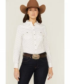 Rank 45 Women's Western Cactus Conversation Riding Long Sleeve Button Down Western Shirt Ivory