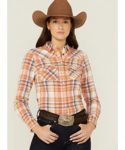 Rank 45 Women's Plaid Print Long Sleeve Western Snap Shirt Ivory -Rank 45 shop 2000365657 103 P1 1