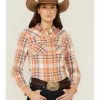 Rank 45 Women's Plaid Print Long Sleeve Western Snap Shirt Ivory -Rank 45 shop 2000365657 103 P1