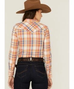 Rank 45 Women's Plaid Print Long Sleeve Western Snap Shirt Ivory -Rank 45 shop 2000365657 103 P4