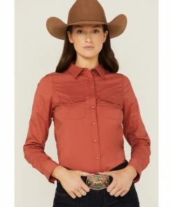 Rank 45 Women's Vented Performance Outdoor Long Sleeve Snap Western Shirt Brick Red -Rank 45 shop 2000365658 644 P1 1
