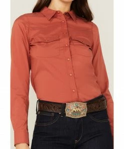 Rank 45 Women's Vented Performance Outdoor Long Sleeve Snap Western Shirt Brick Red -Rank 45 shop 2000365658 644 P3