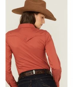 Rank 45 Women's Vented Performance Outdoor Long Sleeve Snap Western Shirt Brick Red -Rank 45 shop 2000365658 644 P4