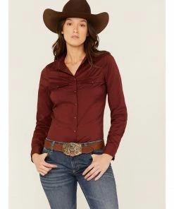 Rank 45 Women's Riding Long Sleeve Western Snap Shirt Fired Brick