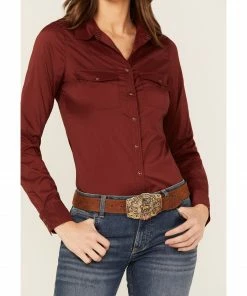Rank 45 Women's Riding Long Sleeve Western Snap Shirt Fired Brick -Rank 45 shop 2000365659 643 P3