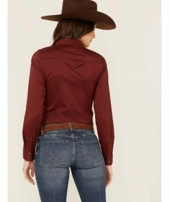 Rank 45 Women's Riding Long Sleeve Western Snap Shirt Fired Brick -Rank 45 shop 2000365659 643 P4