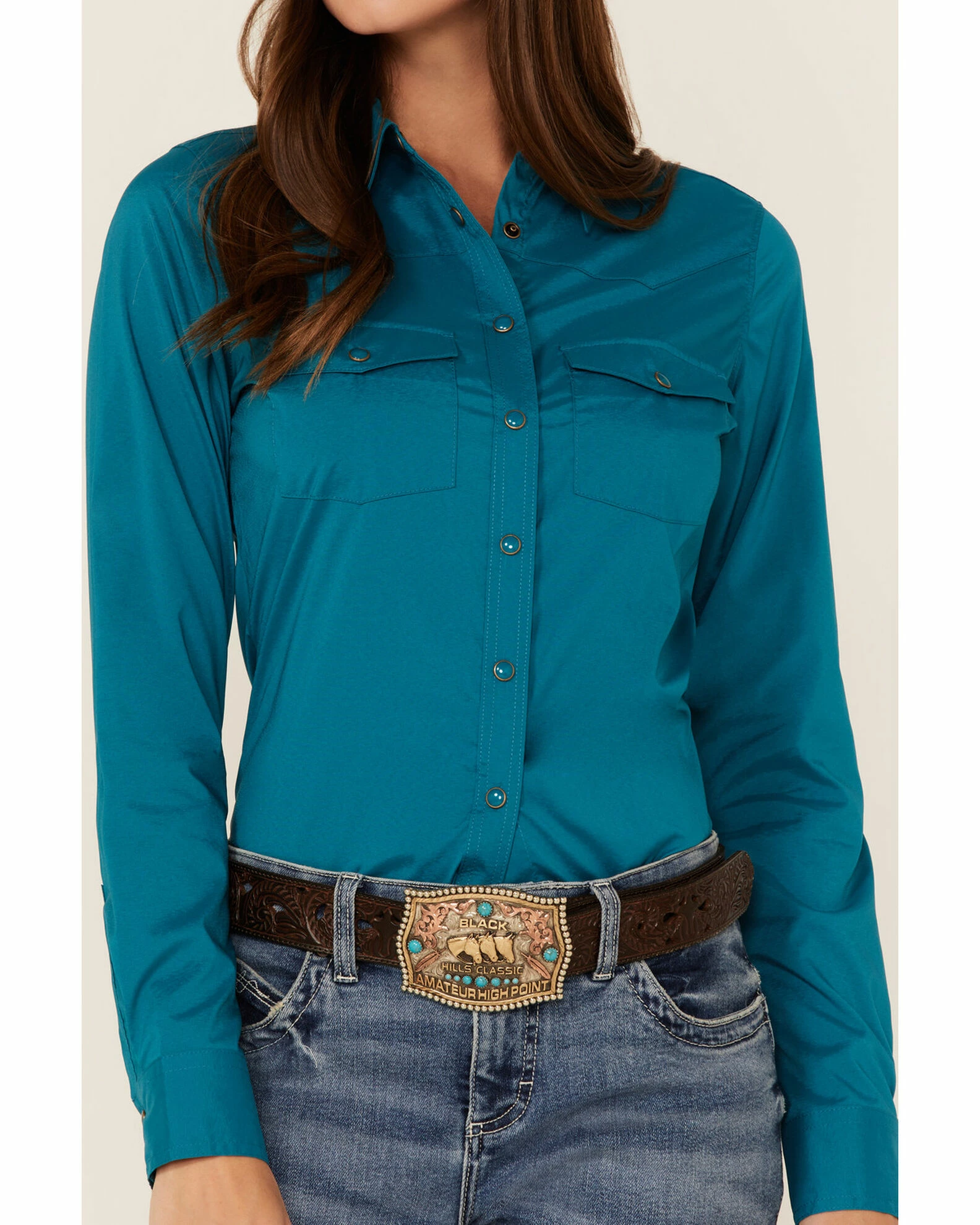 Rank 45 Women's Vented Performance Outdoor Long Sleeve Snap Western Shirt Teal 5 Rank 45 Women's Vented Performance Outdoor Long Sleeve Snap Western Shirt Teal - Image 3
