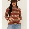 Rank 45 Women's Southwestern Stripe Hoodie Rust Copper -Rank 45 shop 2000365663 220 P1