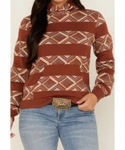 Rank 45 Women's Southwestern Stripe Hoodie Rust Copper -Rank 45 shop 2000365663 220 P3