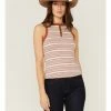 Rank 45 Women's Southwestern Stripe Henley Tank Top Rust Copper