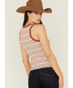 Rank 45 Women's Southwestern Stripe Henley Tank Top Rust Copper 10 Rank 45 Women's Southwestern Stripe Henley Tank Top Rust Copper -Rank 45 shop 2000365664 220 P4