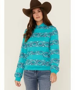 Rank 45 Women's Southwestern Stripe Pullover Sweatshirt Hoodie Turquoise -Rank 45 shop 2000365666 440 P1 1