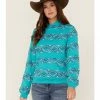 Rank 45 Women's Southwestern Stripe Pullover Sweatshirt Hoodie Turquoise