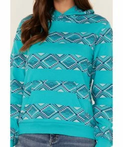 Rank 45 Women's Southwestern Stripe Pullover Sweatshirt Hoodie Turquoise -Rank 45 shop 2000365666 440 P3