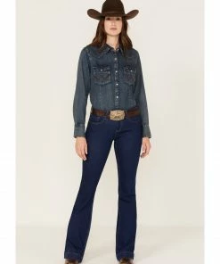 Rank 45 Women's Dark Wash Mid-Rise Flare Jeans