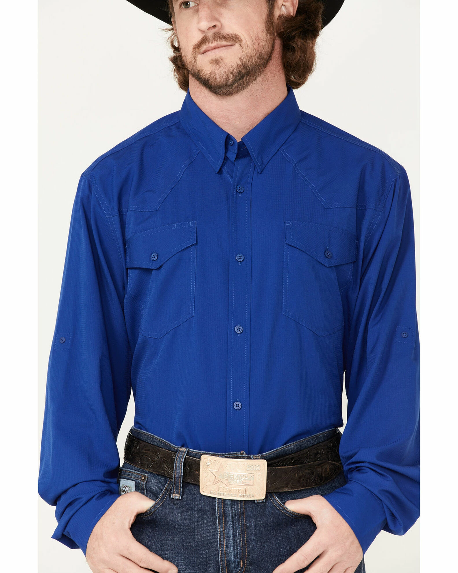 Rank 45 Men's Roughie Performance Long Sleeve Button-Down Shirt Blue 5 Rank 45 Men's Roughie Performance Long Sleeve Button-Down Shirt Blue - Image 3