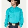 Rank 45 Men's Solid Long Sleeve Button-Down Snap Shirt Teal