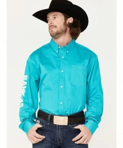 Rank 45 Men's Solid Long Sleeve Button-Down Snap Shirt Teal