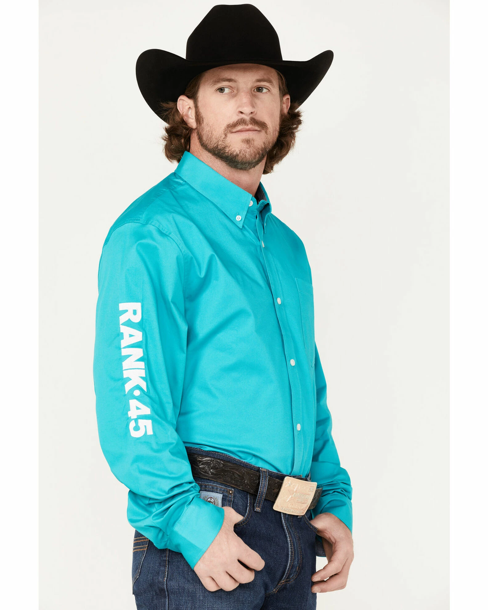 Rank 45 Men's Solid Long Sleeve Button-Down Snap Shirt Teal 4 Rank 45 Men's Solid Long Sleeve Button-Down Snap Shirt Teal - Image 2
