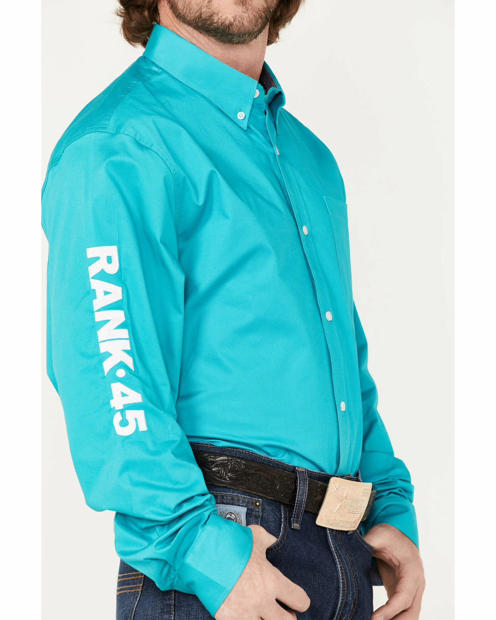 Rank 45 Men's Solid Long Sleeve Button-Down Snap Shirt Teal 5 Rank 45 Men's Solid Long Sleeve Button-Down Snap Shirt Teal - Image 3