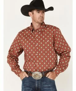Rank 45 Men's Caballo Geo Print Long Sleeve Button-Down Western Shirt  Light Red -Rank 45 shop 2000374157 630 P1 1