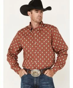 Rank 45 shop 10 Rank 45 Men's Caballo Geo Print Long Sleeve Button-Down Western Shirt Light Red