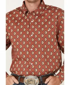 Rank 45 Men's Caballo Geo Print Long Sleeve Button-Down Western Shirt  Light Red -Rank 45 shop 2000374157 630 P3