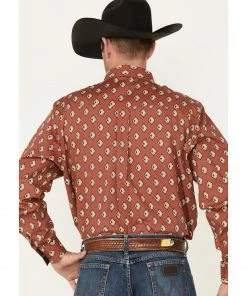 Rank 45 Men's Caballo Geo Print Long Sleeve Button-Down Western Shirt  Light Red -Rank 45 shop 2000374157 630 P4