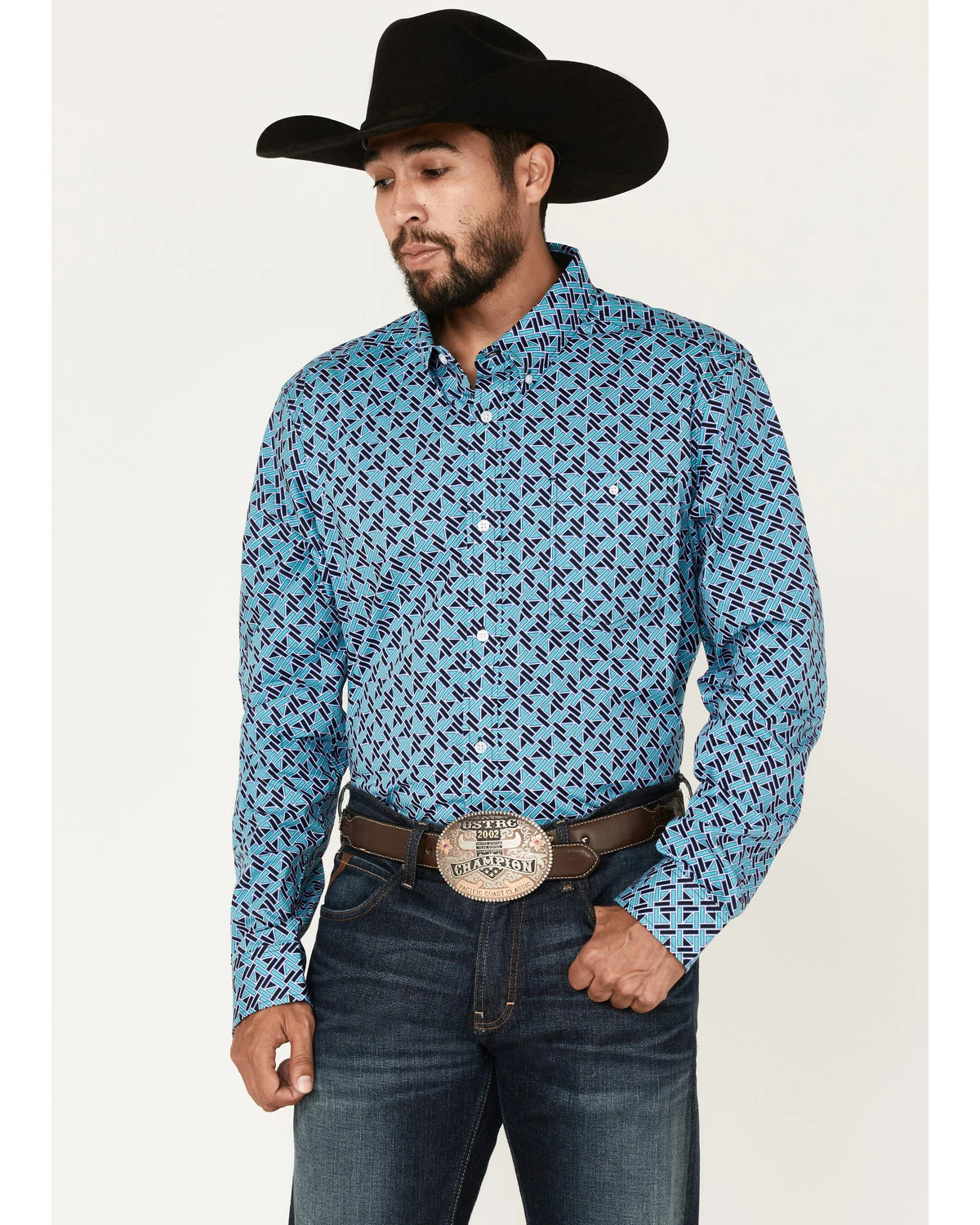 Rank 45 Men's Tie-Down Geo Print Button-Down Western Shirt Blue 7 Rank 45 Men's Tie-Down Geo Print Button-Down Western Shirt Blue - Image 5
