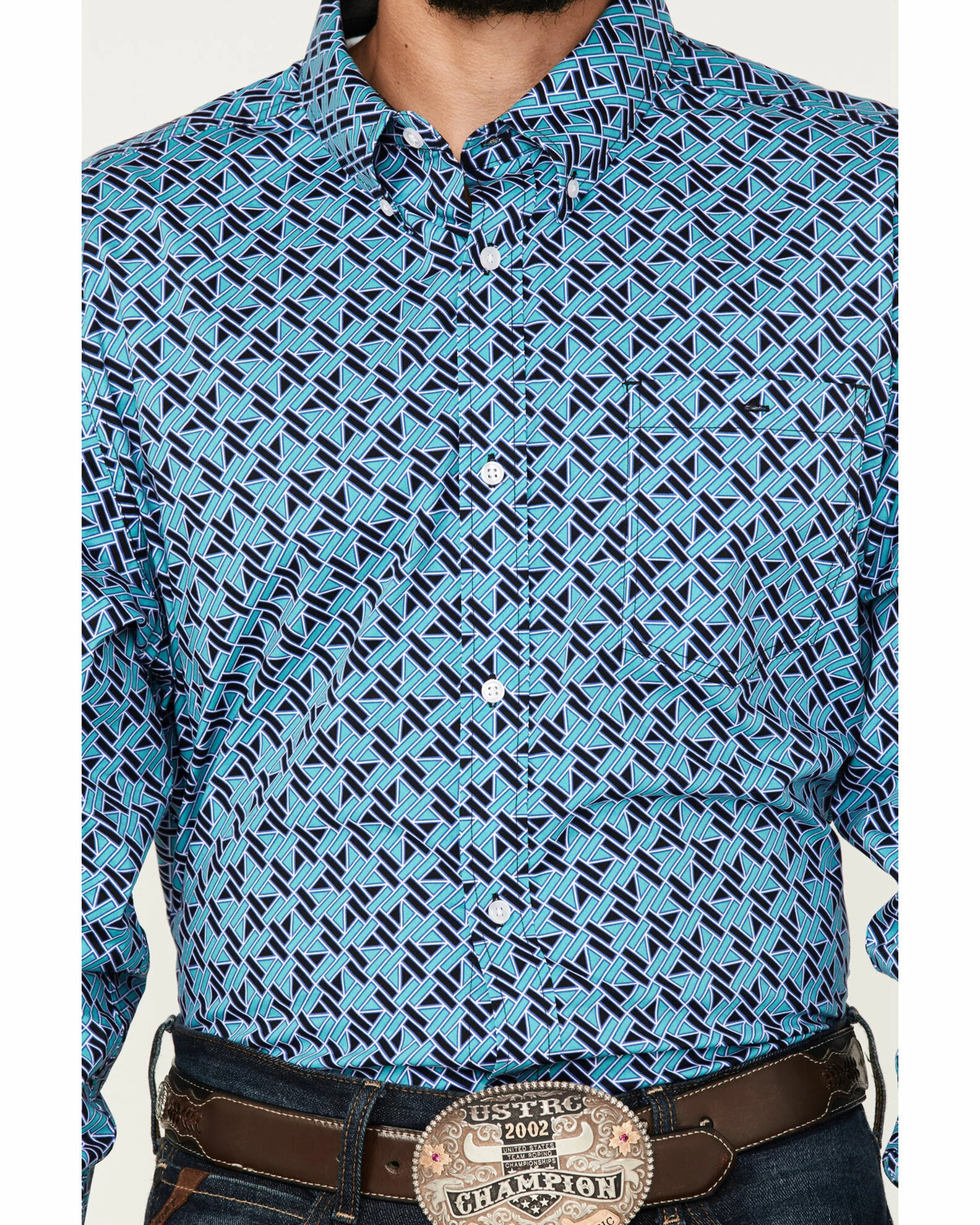 Rank 45 Men's Tie-Down Geo Print Button-Down Western Shirt Blue 5 Rank 45 Men's Tie-Down Geo Print Button-Down Western Shirt Blue - Image 3