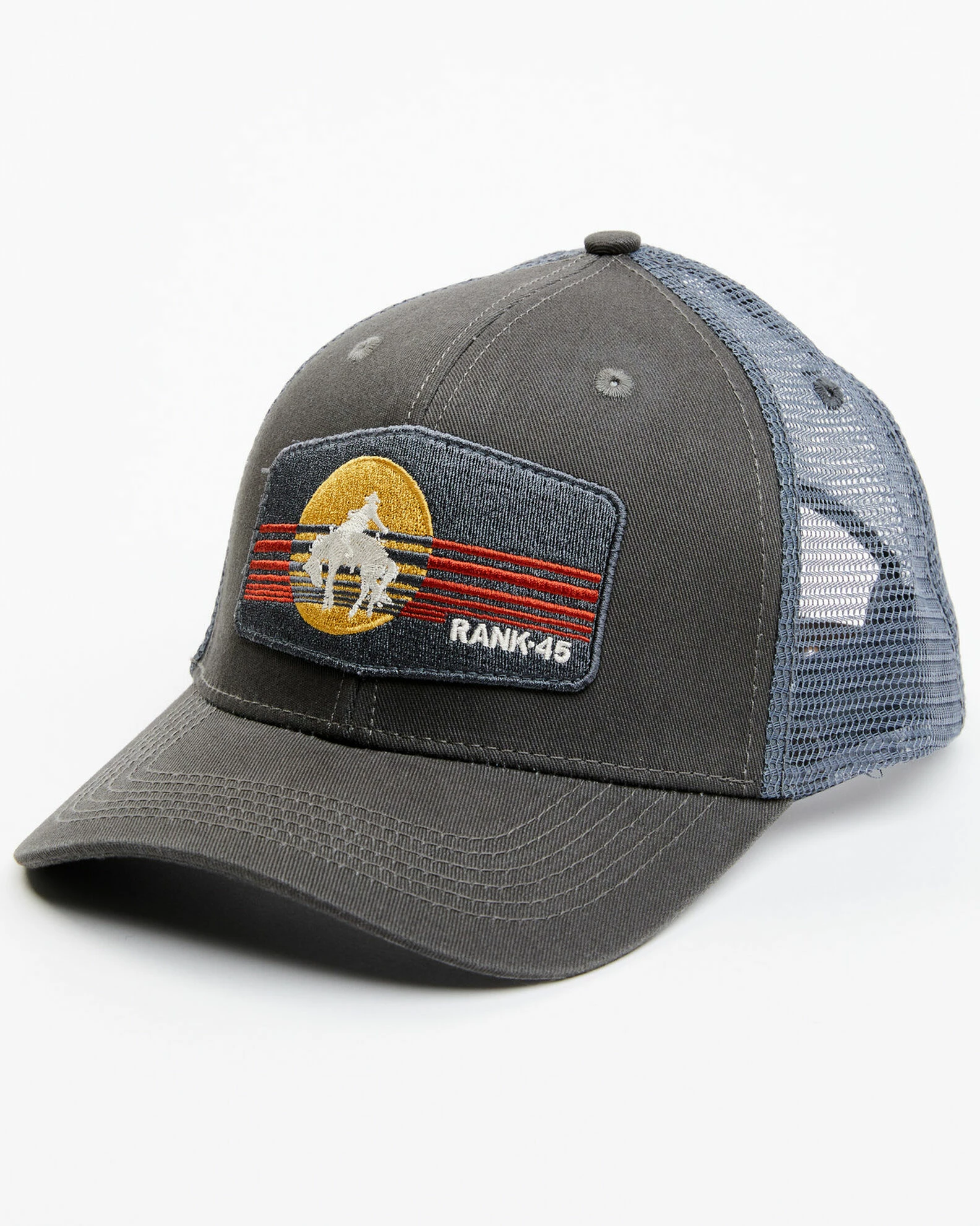 Rank 45 Men's Broncho Rider Embroidered Mesh Back Ball Cap Dark Grey 2 Rank 45 Men's Broncho Rider Embroidered Mesh Back Ball Cap Dark Grey